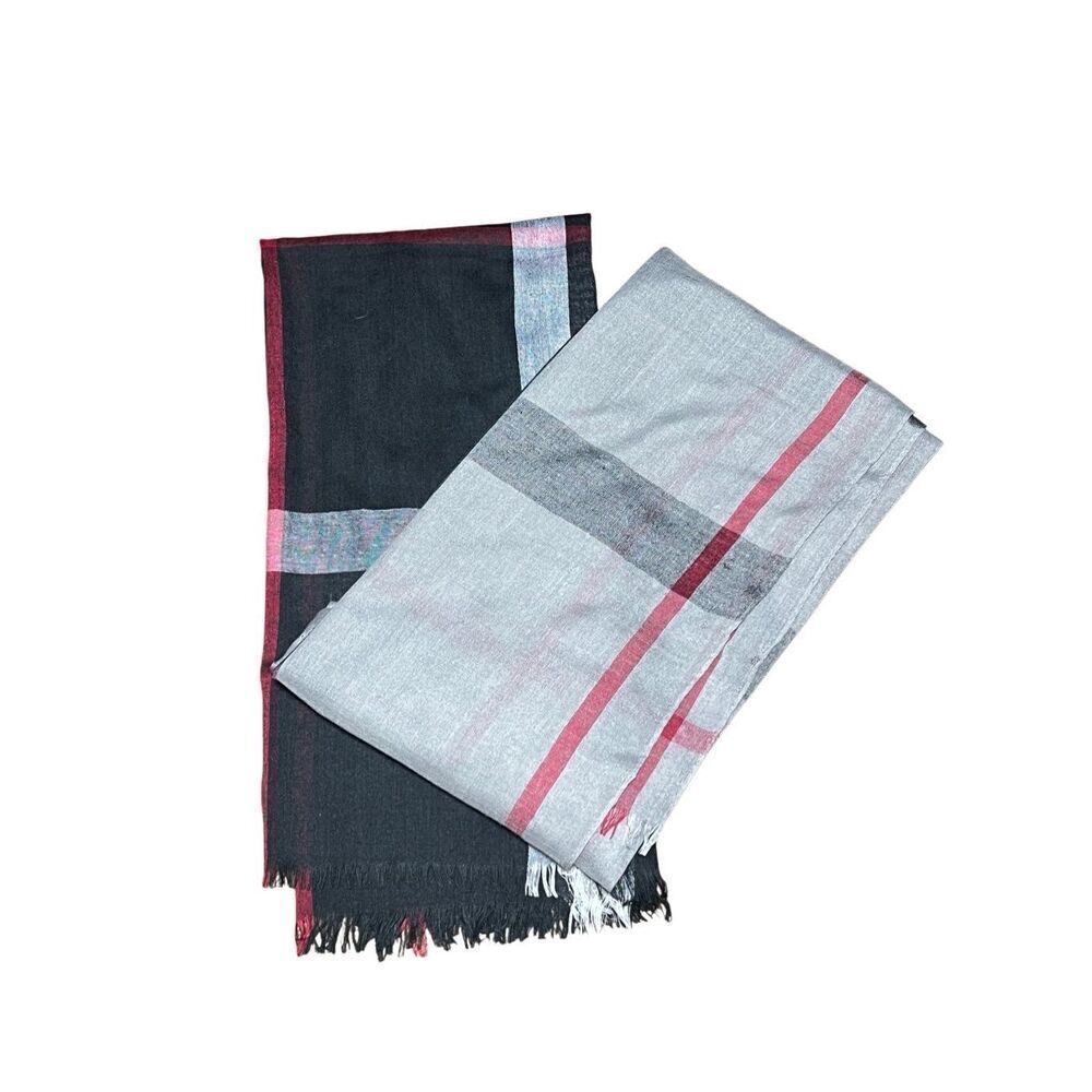 Scarves Set of 2 Plaid Lightweight Summer Scarves Black Red Grey